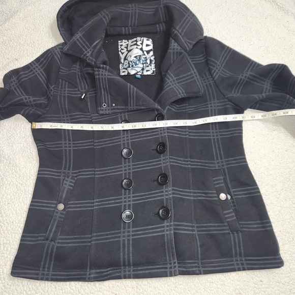 Y2k Vtg 90s Shebby Hooded Button Peacoat/Jacket Black Plaid Women L Punk Preppy - Picture 4 of 7